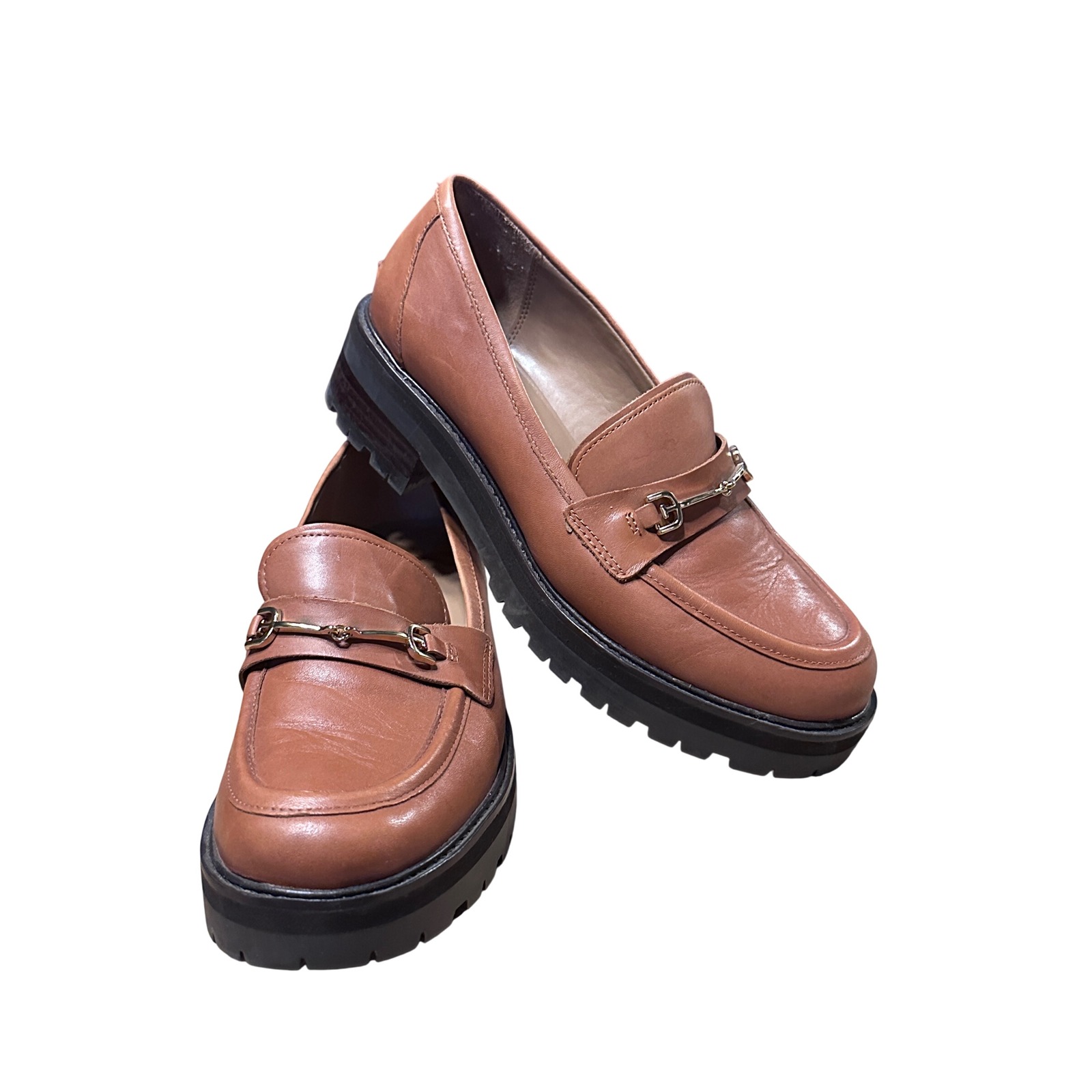 Sam Edelman Tully Lug Sole Horsebit Loafers Saddle Tan Leather Size 8